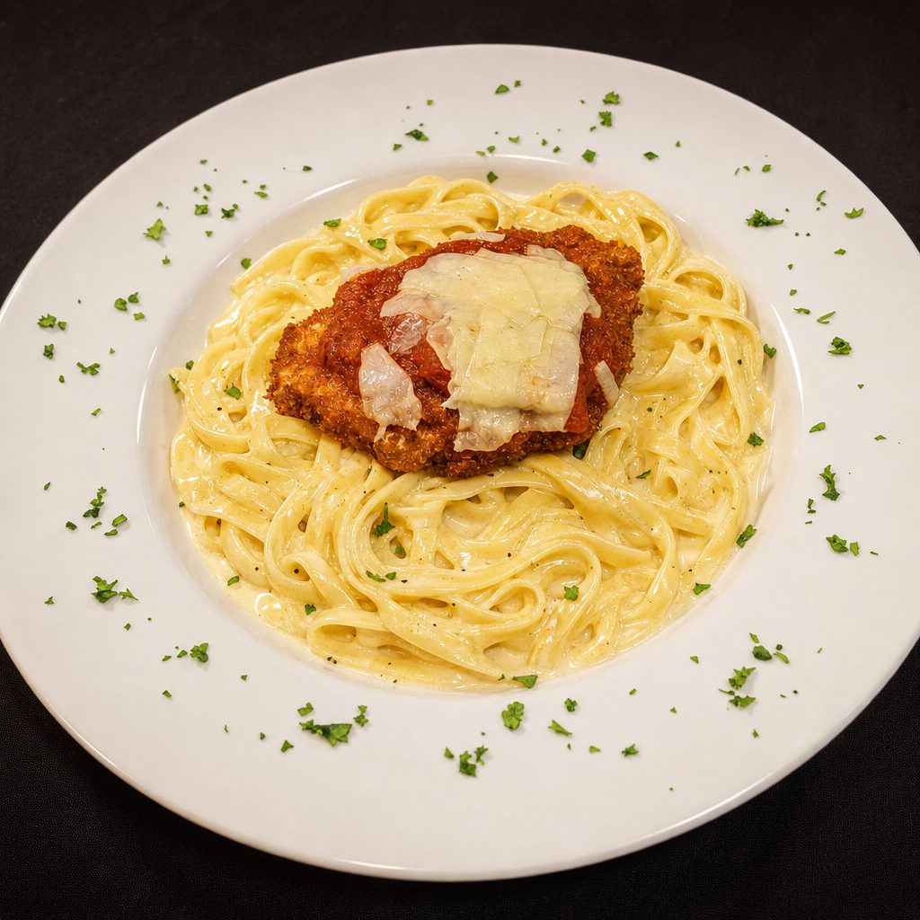 Chicken Parmesan Alfredo.